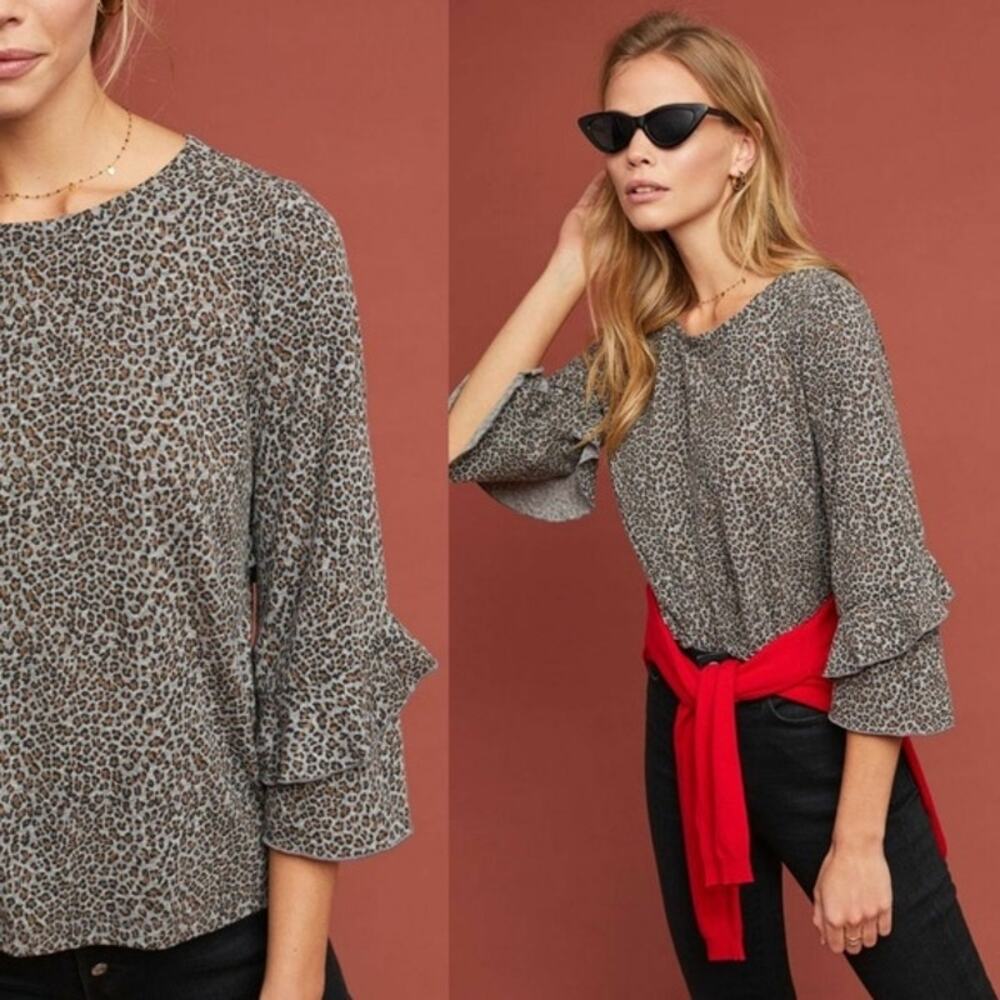 Anthropologie t.la Animal Print Chelsea Ruffled Tee - Size XS